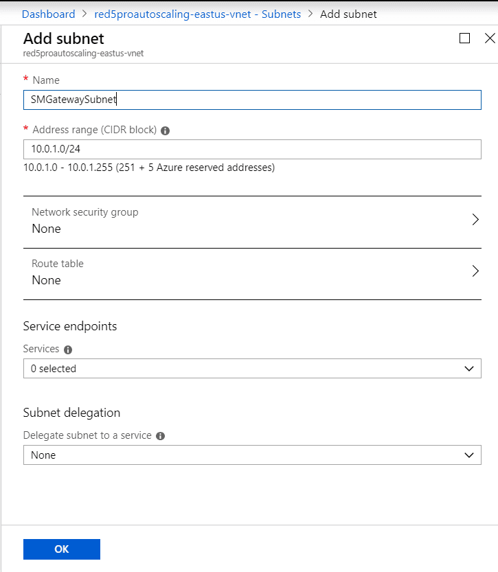 Application gateway subnet