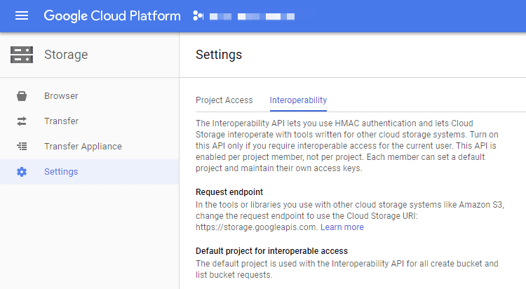 GCP Storage Settings
