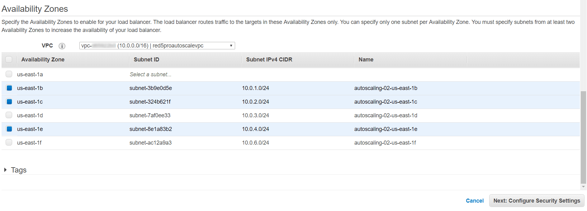 Configure Load Balancer - Availability Zones