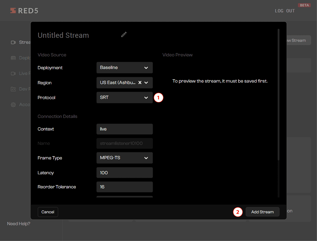 Red5 Cloud Create New Stream